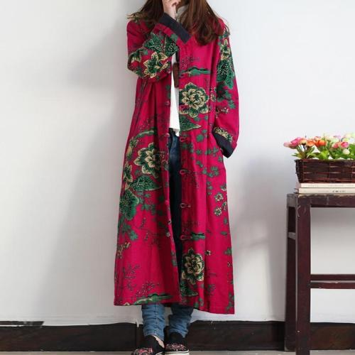 Floral Chinese Linen Trench Coat