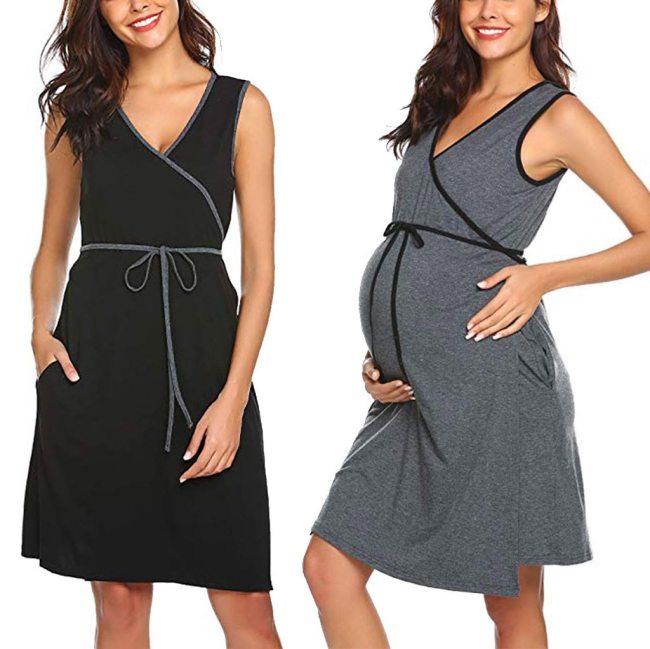 Nursing Dress Maternity Dress Women's Maternity Sleeveless Dress Ruffles Nursing Baby Vest Pregnancy Sundress Solid Pregnants