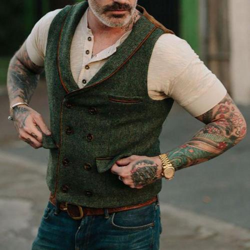 Simple Edging Contrast Double-Breasted Vest