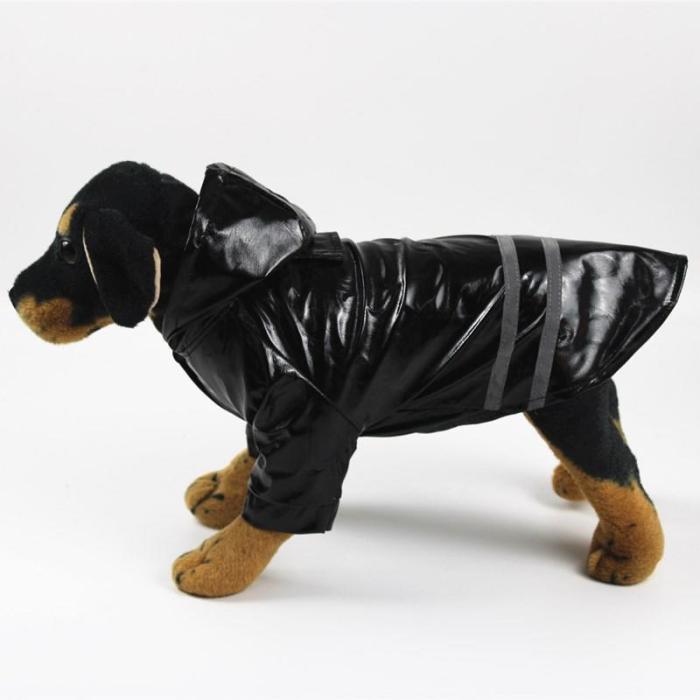 Pet Dog Puppy Reflective Striped Waterproof Hooded Raincoat PU Leather Lightweight Jackets Windproof Clothes