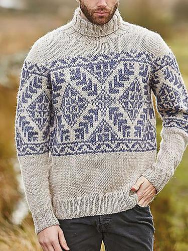 Men'S High-Collar Jacquard Knitted Sweater