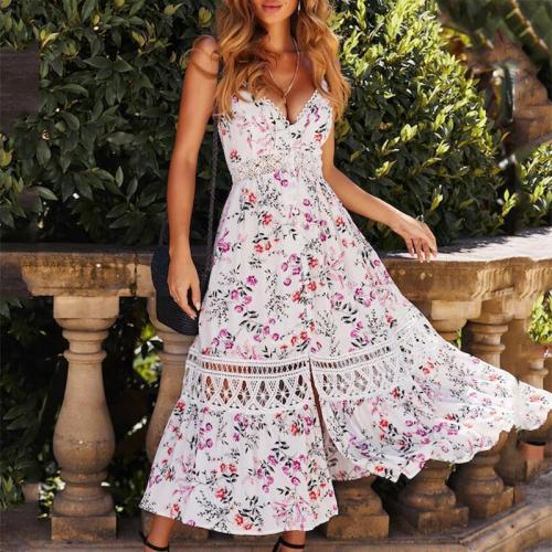 Fashion Lace Splicing Printed Colour Sling Dresses