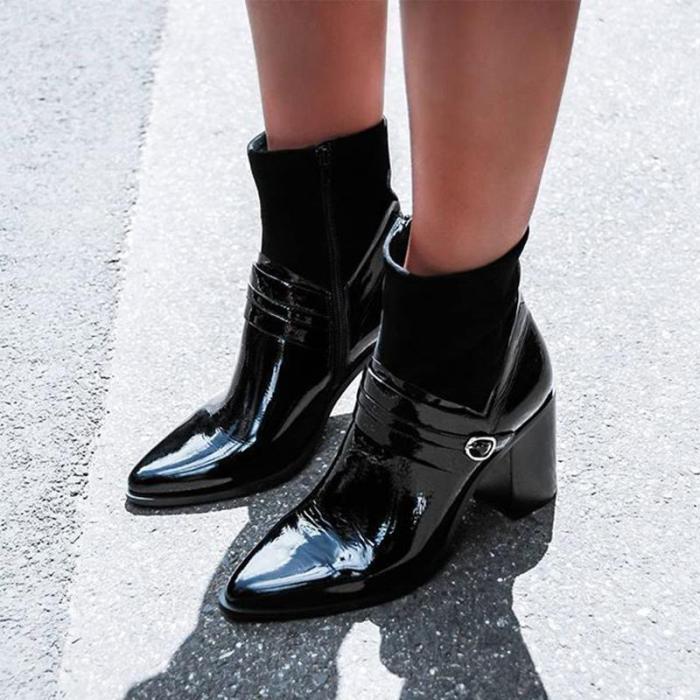 Women's Fashion Solid Color Buckle Decorative Pointed Boots