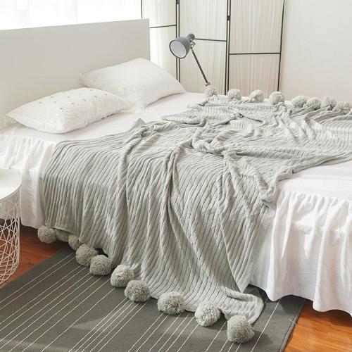 Nordic Hair Ball Tassel Blanket Thicken Knitted BedLinings Air Conditioning Blanket Sofa Bed Cover Tapestry