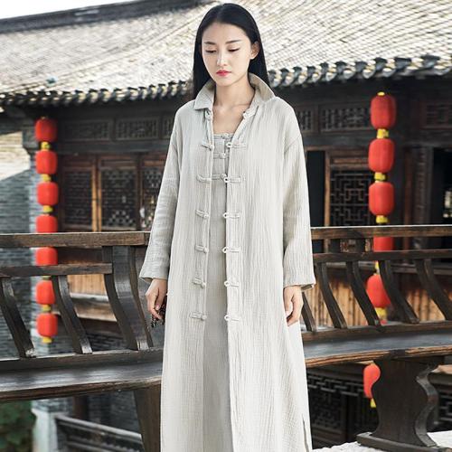 Chinese Style Cotton Linen Trench Coat