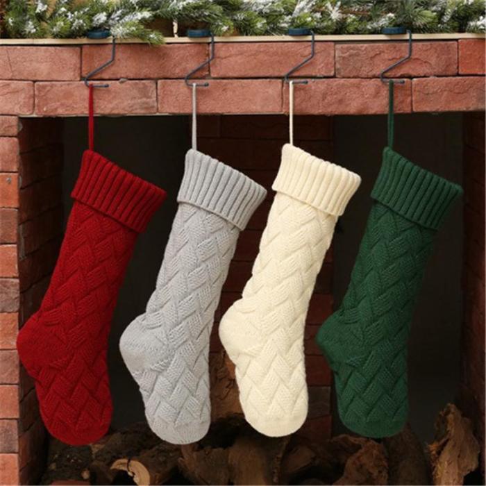 Solid color knitted Christmas socks
