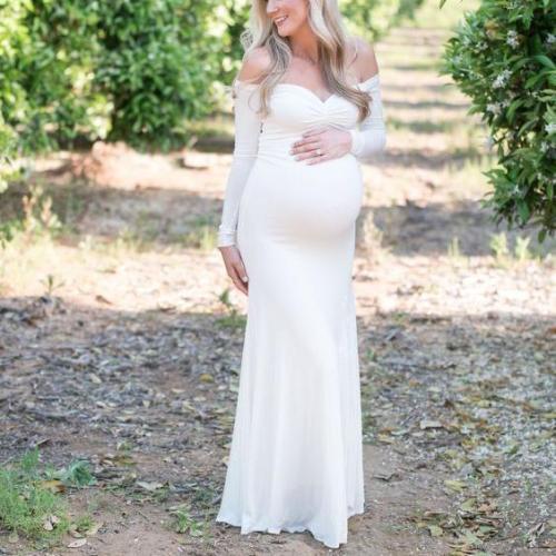 Maternity Off Shoulder Long Sleeve Dress