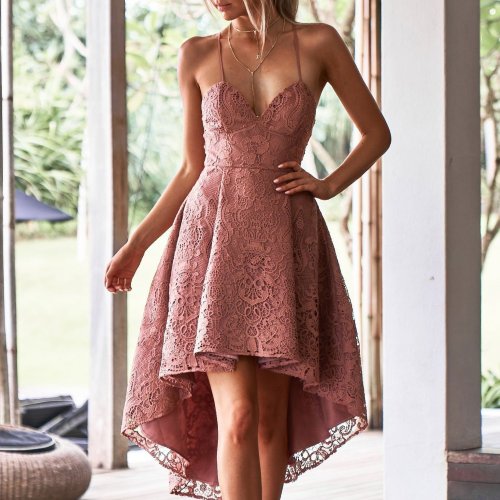 Sexy Off Shoulder Plain Lace Asymmetrical Evening Dress