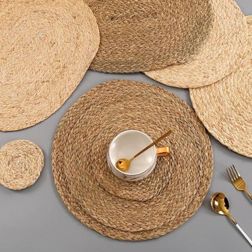 Handmade Weave Non-slip Placemat coaster Corn hull for table dinne Round Insulation pads Table Mats Pads Home Decor 0041