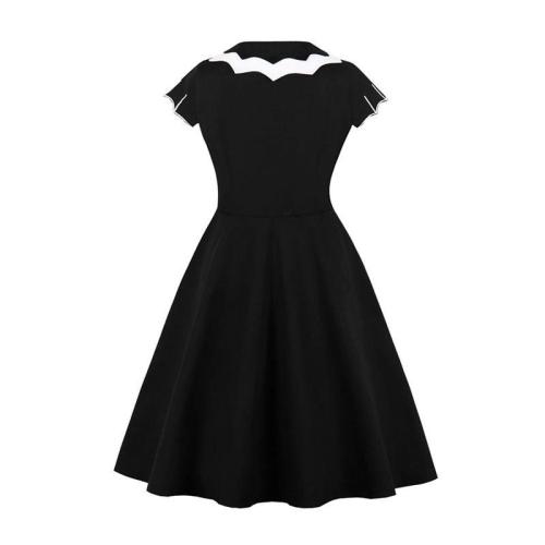 EBUYTIDE Retro women dress black vintage 1950s doll collar bat print elegant A Line dress sexy gothic Dress 2020 Halloween dress