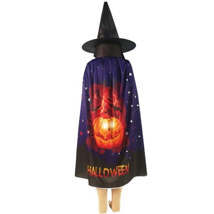 Halloween Cloak New Cosplay Costume Party Digital Printing  Pumpkin/ Skull /Bat /Ghost Pattern  Cloak Hat Set  80cm