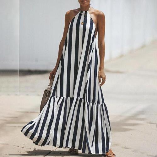 2019 New Loose Hanging Neck Striped  Maxi Dresses
