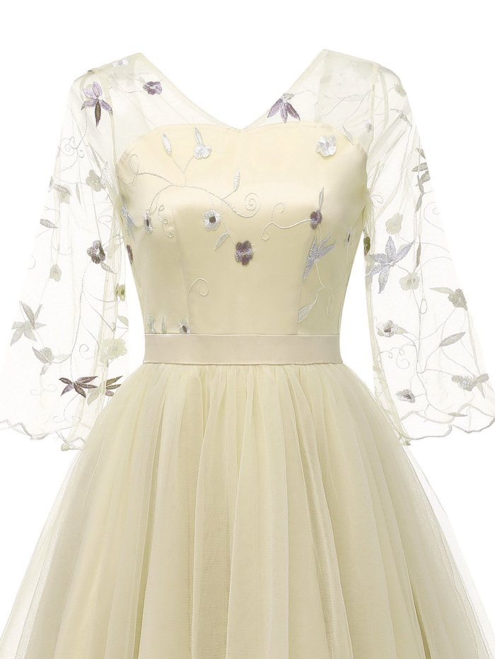 1950s Lace Embroidery Mesh Chiffon Dress