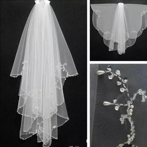 New Handmade beaded Beads Pearl White/Ivory 2T Wedding Bridal Veil with Comb