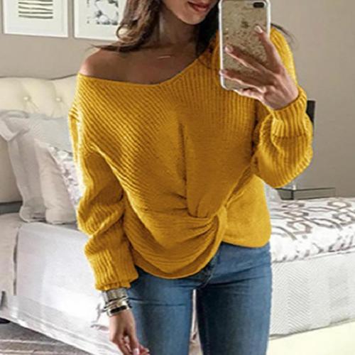Casual Pure Colour Long Sleeve V Neck Sweater