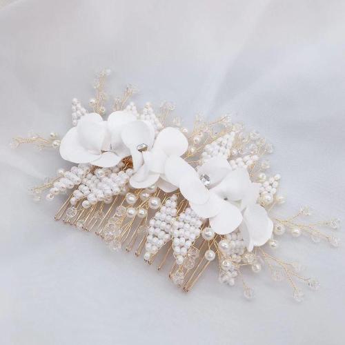 Women Wedding Headpiece With Comb Handmade Flowers Pearls Bead Bridal Hair Headband Wedding Accessories