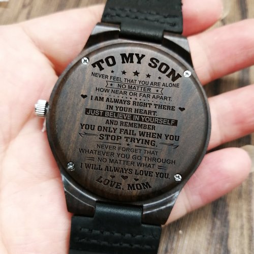 wooden watch - to my son love mom