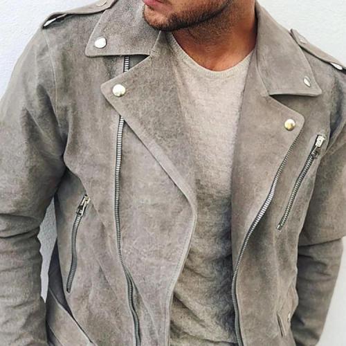Men's fashion solid color lapel zipper jacket