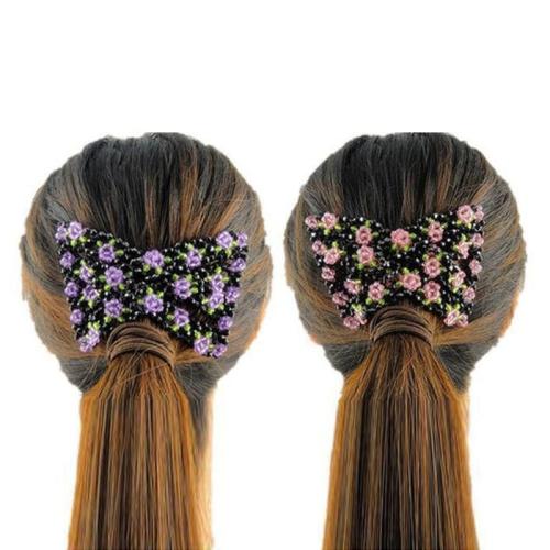 Vintage Flower Bead Stretchy Hair Combs Accessories Double Magic Slide Metal Comb Elasticity Clip Hairpins for Women Headband
