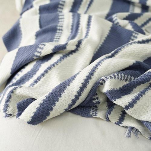 Blanket Knitting Blue White Thread Blanket Small Fresh Decoration Sofa Blanket Summer Air Conditioning Blanket Household Goods