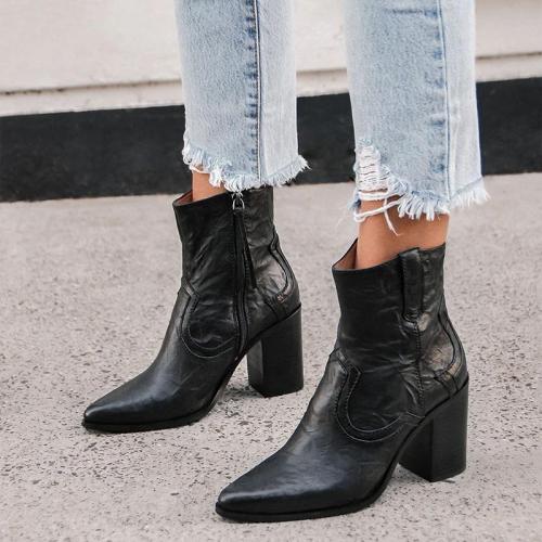 Women's Fashion Solid Color Irregular Stripe Ankle Boots