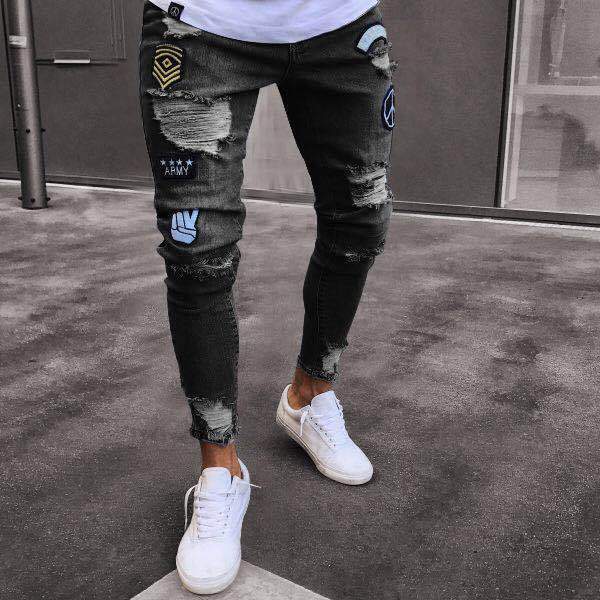 Fashion Pure Color Ripped Jeans