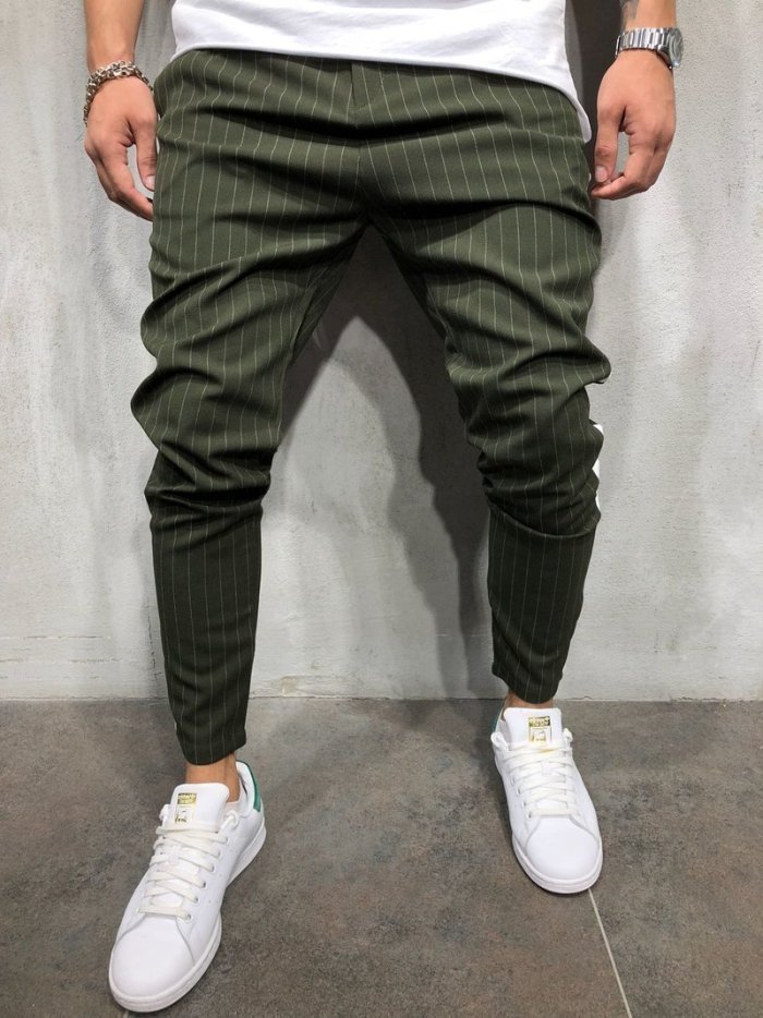 Fashion Stripe Color Blocking Slim Pencil Pants