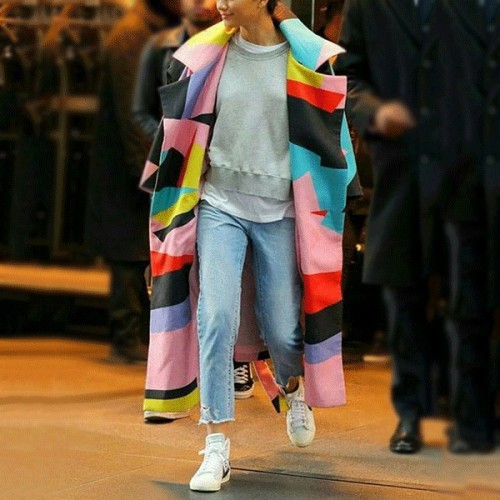 Fashion Multi Color Blocking Long Sleeve Coat