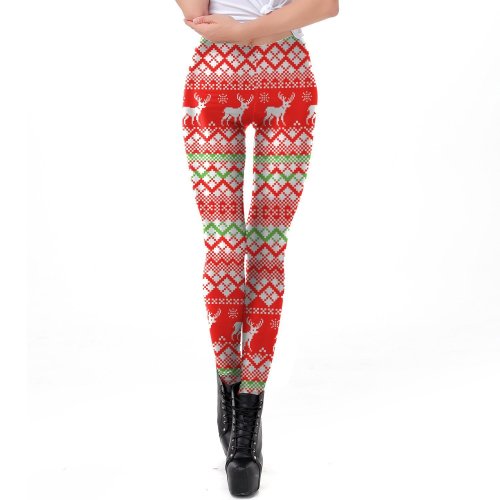 Reindeer Snow Digital Print Thin Women Christmas Party Skinny Leggings