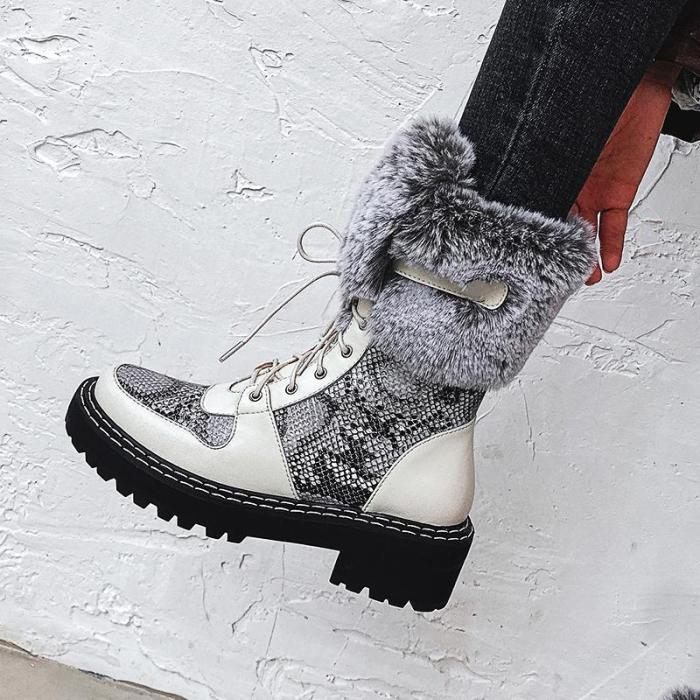 Fashion Warm Snake Patchwork Non-slip Boots