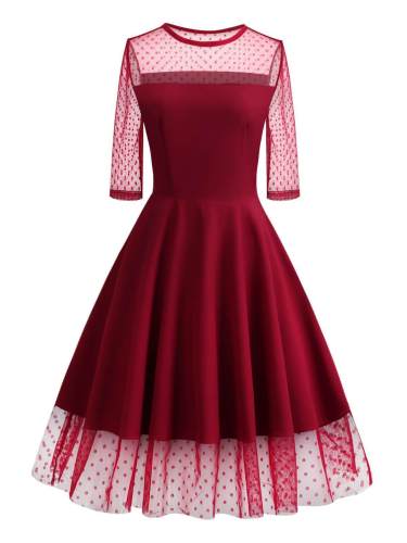 1950s Lace Mesh Patchwork Dress