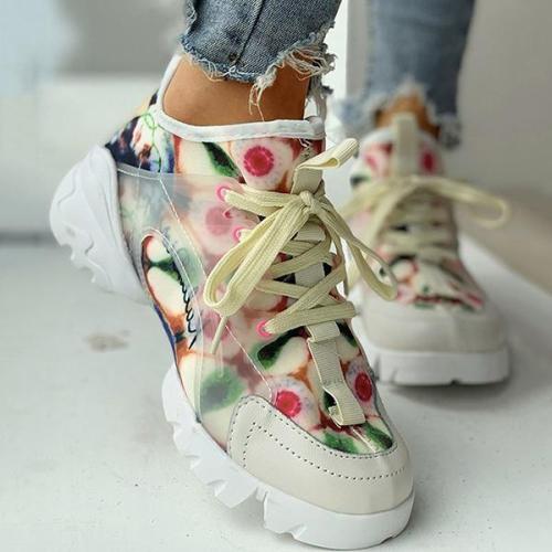 Flower Print Lace Up Daddy Shoes