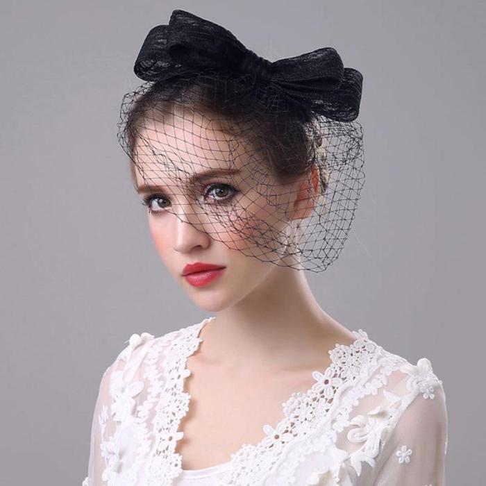 2020 Vintage Black Wedding Hats and Fascinators Net Bow Bridal Party Gift for Women Wedding Accessories