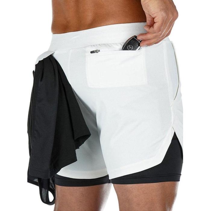 Men 2 in 1 Running Shorts Jogging Gym Fitness Training Quick Dry Beach Short Pants Male Summer Sports Workout Bottoms Clothing