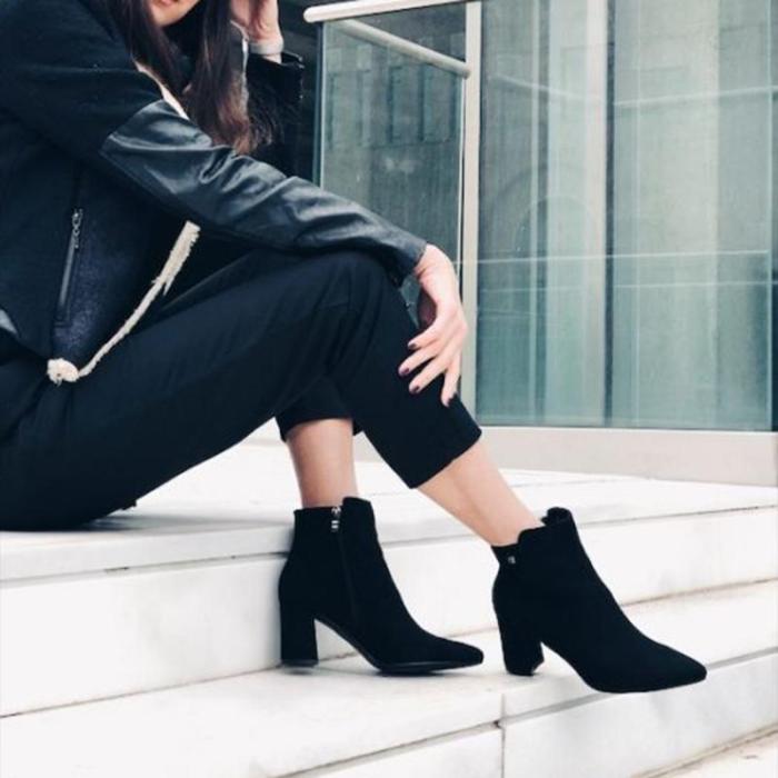 Women's Fashion Solid Color Suede Side Zip Ankle Boots
