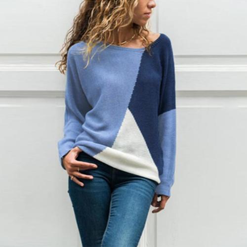 Round Neck Long Sleeve Color Block Knitting Sweaters