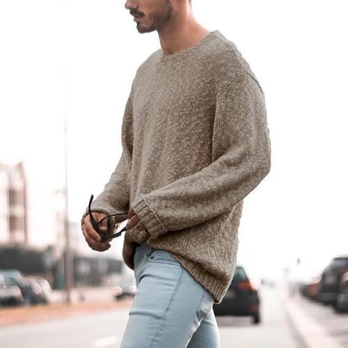 Mens Sweater Solid Color Long Sleeve Knit Pullover