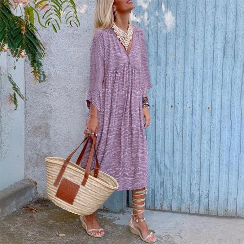 V-neck Casual Versatile Printed Long-sleeved Casual Maxi Dress