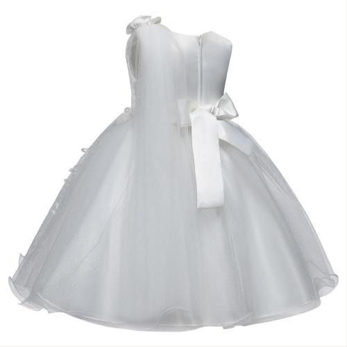 Flower Girl Dress Fancy Tulle Satin Lace Cap Sleeves Pageant Girls Ball Gown White Ivory