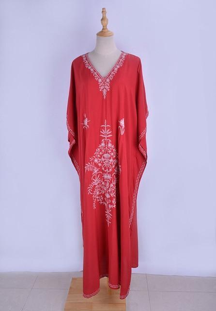 Maxi Boho Dress, Beach Dress,  Kaftan, Embroidered Dress, Red Floral