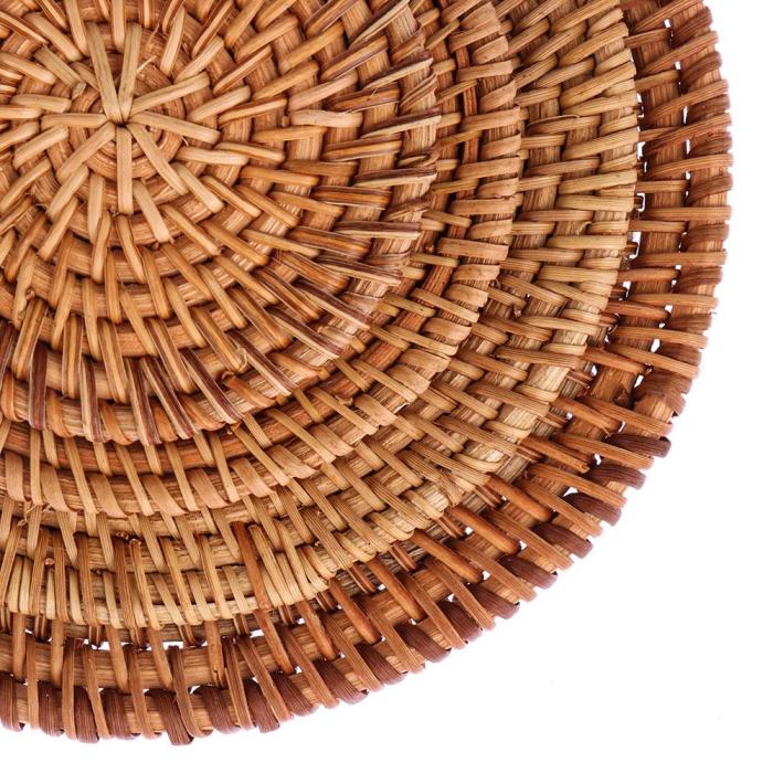 1PC Round Natural Rattan Coasters Bowl Pad Handmade Insulation Placemats Table Padding Cup Mats Kitchen Decoration Accessories