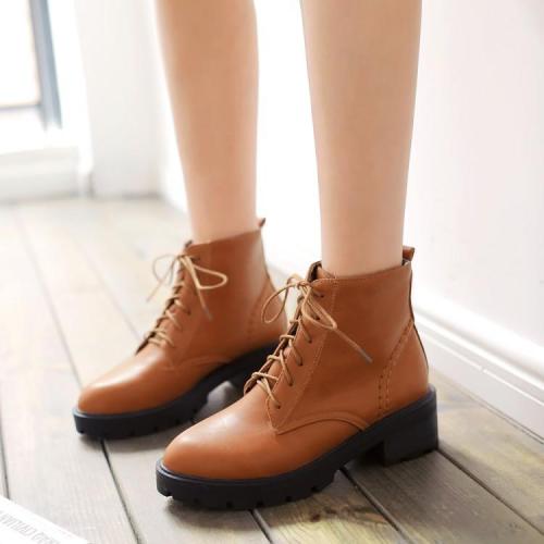 Platform Low Chunky Heels Lace Up Short Martin Boots