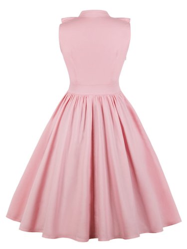 Pink 1950s Ruffle Trim Circle Dress
