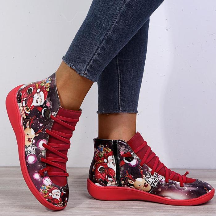 Womens Christmas Shoes Low Heel Zipper Ankle Boots