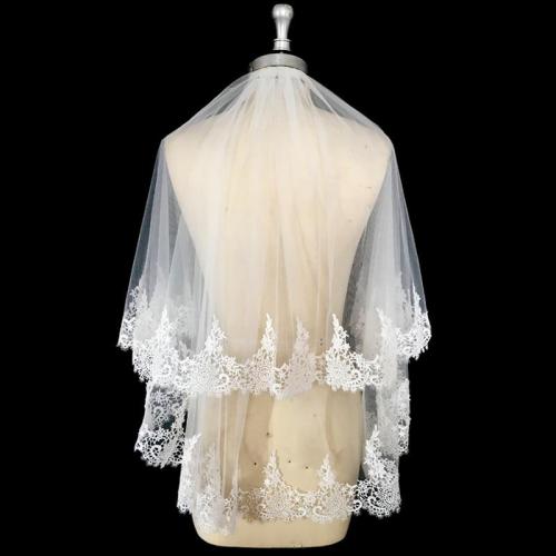 Short Ivory Tulle Veil Lace Edge Women Wedding Veil With Comb Two Layers Bridal Veil Accessories