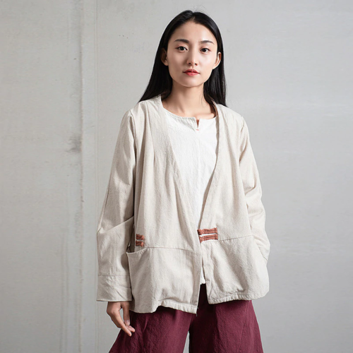 Chinese Style Long Sleeve Linen Vest