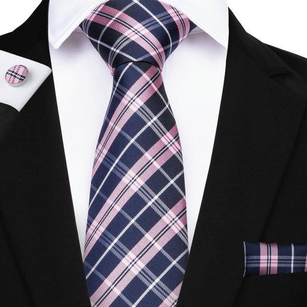 EBUYTIDE 20 Style Plaids Mens Ties For Men Necktie Hanky Cufflinks Fashion Silk 8cm Pink Blue Red Yellow Tie Gravatas Cravatte