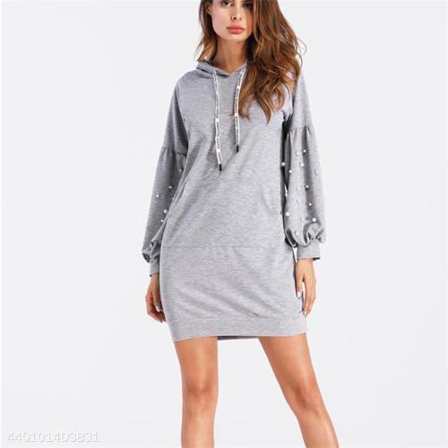 Solid Color Hooded Sweater Dress