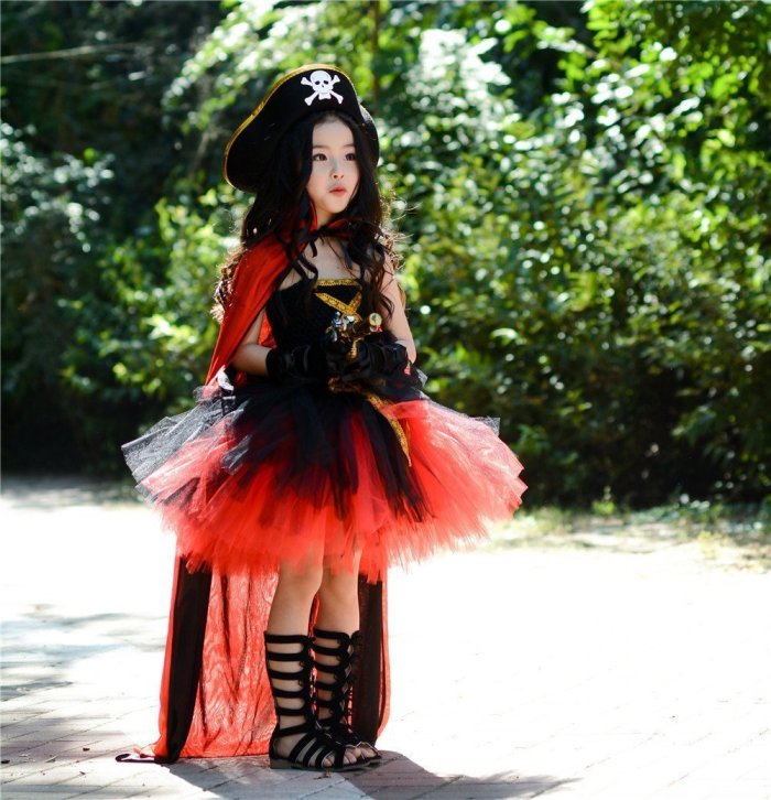 Girls Halloween Pirate Costume Cosplay Tutu Dress Birthday Party Dress Up
