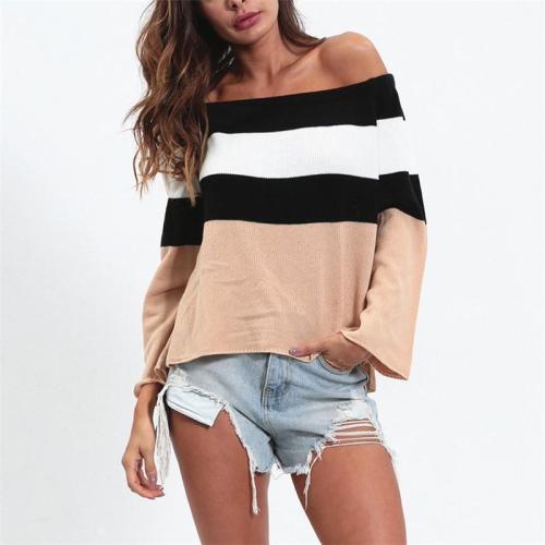 Sexy One Shoulder Short Stripe Knitted Sweater